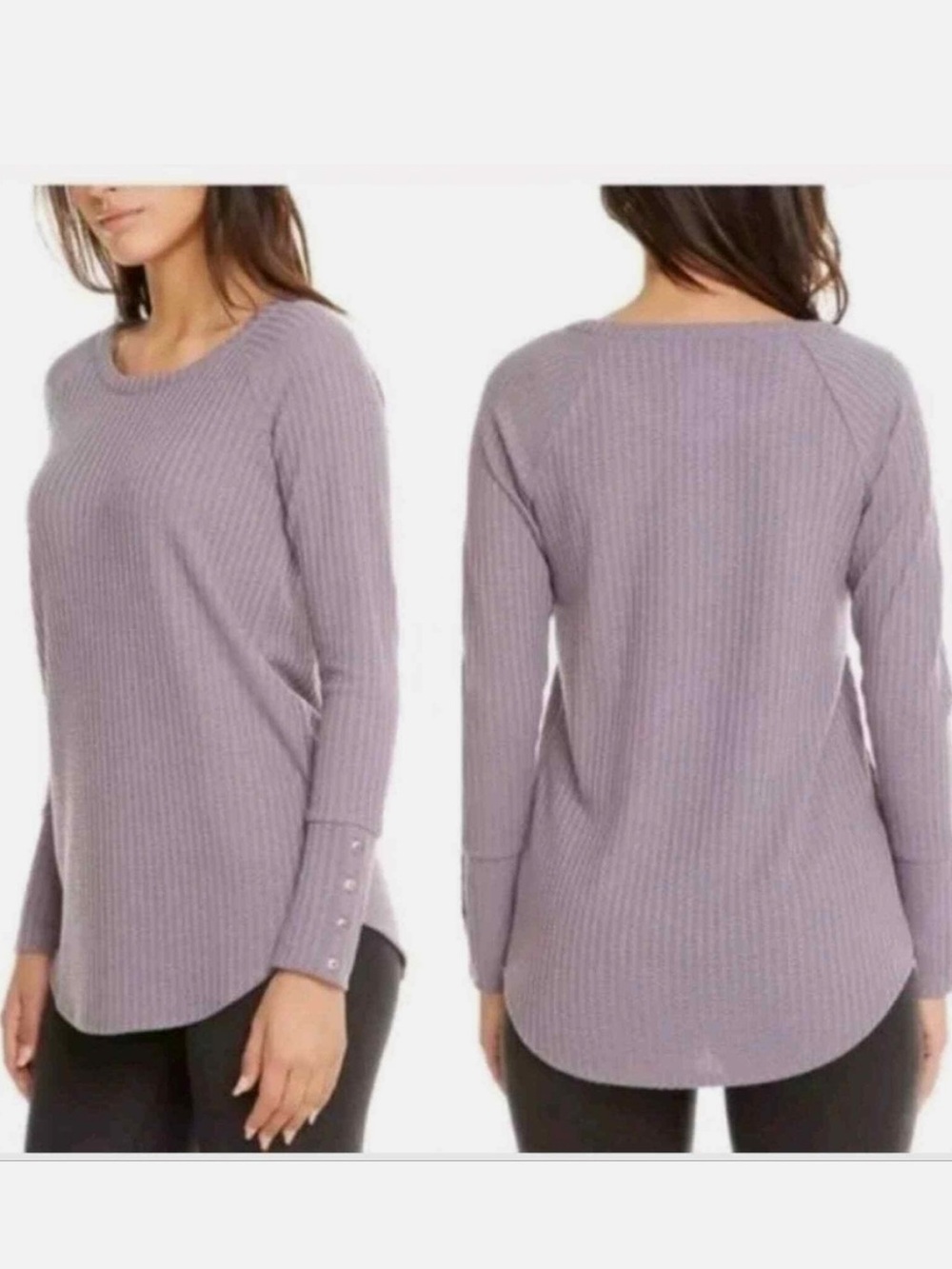 Chaser waffle knit wisteria Ribbed Long Sleeve Pullover shirt- Lavender small